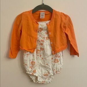 Carter's Bright Orange Cardigan and Floral Romper
